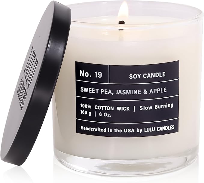 Lulu Candles | Sweet Pea, Jasmine & Apple | Luxury Scented Soy Jar Candle | Hand Poured in The USA | Highly Scented & Long Lasting- 6 Oz.