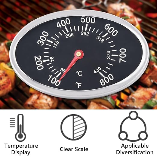 GasSaf Lid Thermometer Temperature Gauge Replacement for Nexgrill, Grill master 720-0697, Charmglow 720-0234, Aussie, Brinkman, Members Mark and Other Gas Grill, Oval Stainless Steel Heat Indicator