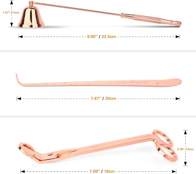 3PCS Stainless Steel Candle Snuffer Extinguisher Candle Wick Trimmer Accessory Set - Rose Gold