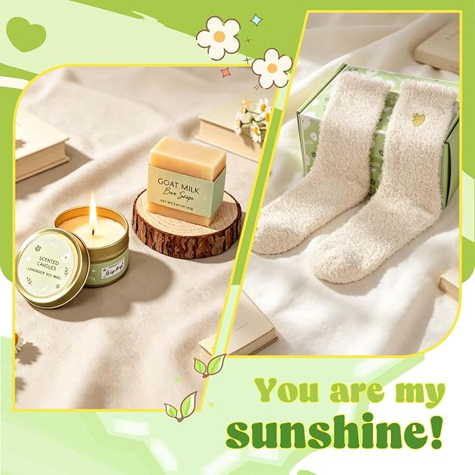 Birthday Gifts Baskets for Women, Get Well Soon Care Package for Girls | 9 PCS Fresh Green Teen Girl Gift Trendy Stuff, Pick Me Up Gift Box, Surgery Recovery Care Package , Cheer Up Feel Better