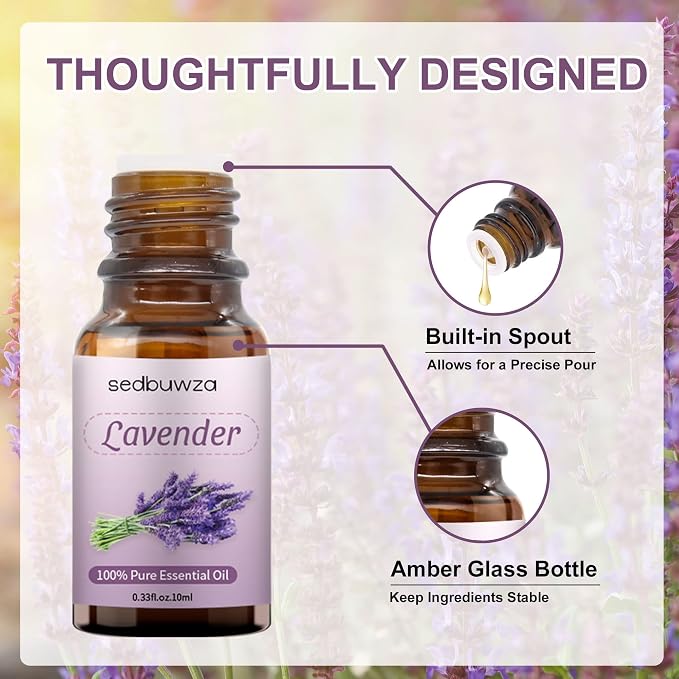 Sedbuwza Lavender Essential Oil, Pure Organic Lavender Fragrance Oil for Diffuser, Humidifier, Soap, Candle, Perfume