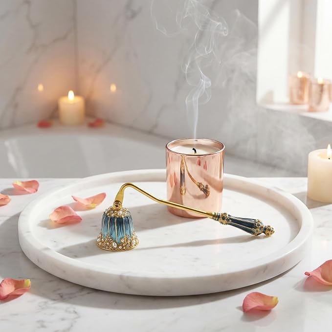 Kingrol Ornate Candle Snuffer with Hand-Enamel Finish, Decorative Zinc Alloy Candle Accessory with Crystal & Pearl Embellishments, Elegant Tool for Gently Extinguishing Candles