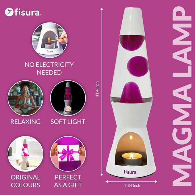 Fisura - Magma Lamp with Candle. Electricity-Free. Pink and White Design. Eco-Friendly Motion Lamp. Original Gift. Measurements: 11.42 inches x 3.35 inches (Candle not Included)