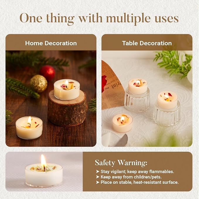 Ashlux Acrylic Rose Soy Wax Scented Tea Lights, 16-Pack Bulk – 4-Hour Long Burning, Non-Paraffin, Smokeless,Tealight Candles for Weddings, Table Centerpieces, Home Decor & Christmas