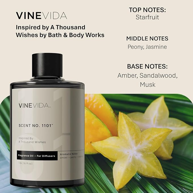 VINEVIDA [16 Fl Oz] Scent NO. 1101 Fragrance Oil for Cold Air Diffusers, Aromatic Notes of Amber Peony Starfruit, Essential Oils for Diffuser Oil Refill & Air Freshener Room Spray