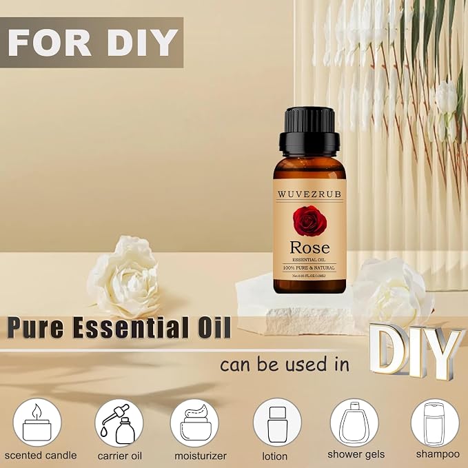 Rose Essential Oils 10ML, 100% Pure and Natural Essential Oil for Aromatherapy Diffuser - 0.33 Fl Oz/Rose