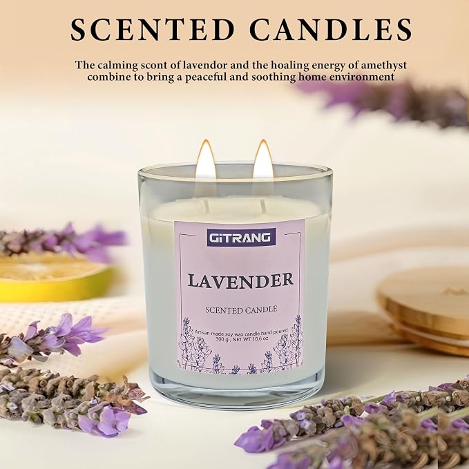 1 Pack Lavender Scented Soy Wax Candle, 10.6 oz Natural Aromatherapy for Home, Relaxation Gift for Women Men, Long Lasting 80-90 Hours for Bedroom Yoga Office Spa Decor
