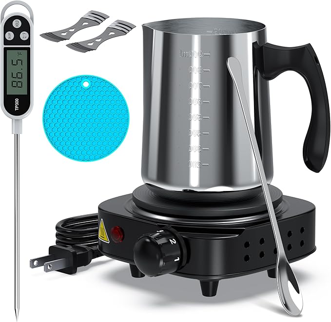 Ohcans Candle Making Kit with Electronic Hot Plate, Candle Making Kit for Adults, DIY Starter Candle Making Supplies, with 900ml Candle Make Pouring Pot, Stirring Spoon, Wicks Holder, Thermometers