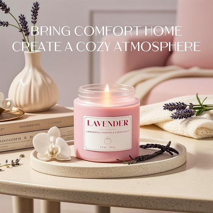 NORVENCE Scented Candles for Women, Stress Relief Candles for Home, Premium Soy Candle Set, Candle Gifts for Women (Pink, 7 oz)