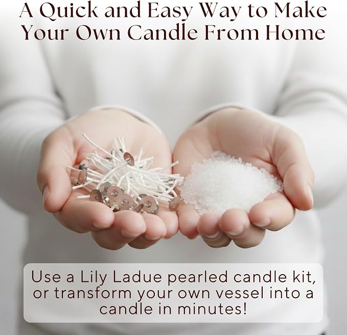 LILY LADUE Sand Candle Refill Kit - 1Lb/16Oz Pearled Candles Sand and Wicks (24) Without Holder, Unscented Aroma Beads, Reusable Powder Pearls Bulk Wax Pearls for Refillable Pearlized Pellet Set