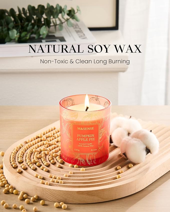 M&SENSE Pumpkin Apple Pie Scented Candle, 8.1oz 42-Hour Slow Burning Soy Candles, Spiced Harvest Bakery Aromatherapy, Fall Holiday Gift