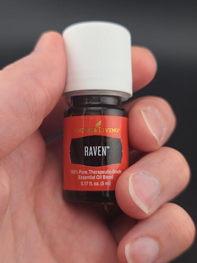 Young Living Raven Essential Oil Blend | 5 ml | Refreshing Aromatic Blend for Diffusers, Diluted Topical Use & Bath Time | Eucalyptus, Lemon, Wintergreen & Peppermint Oils | Portable Bottle