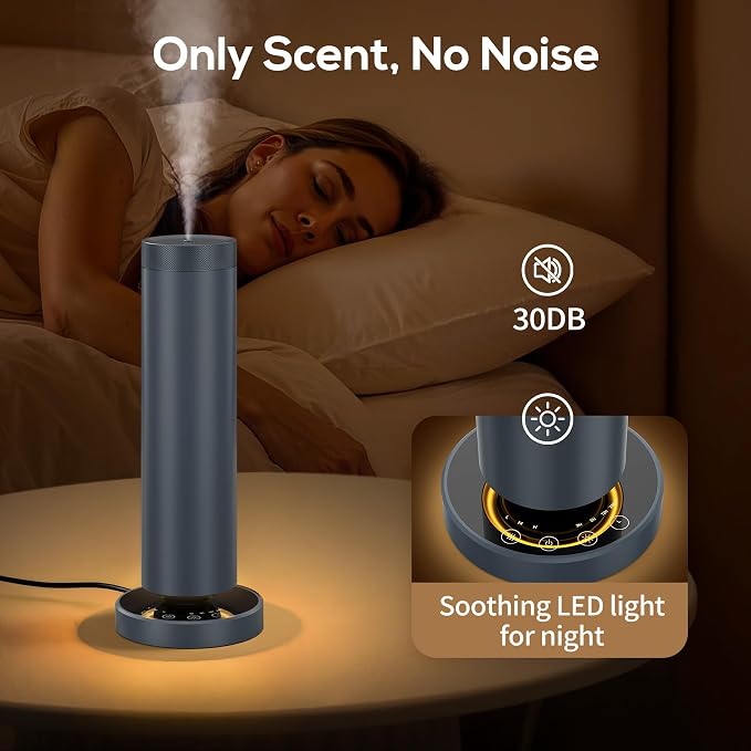 Waterless Diffuser with 108ML Essential Oils, Covers 1000 Sq Ft, Diffusers for Home Hotel, Adjustable Mist & Timer, Scent Diffuser Starter Kit with Night Light, Corded Electric,Grey