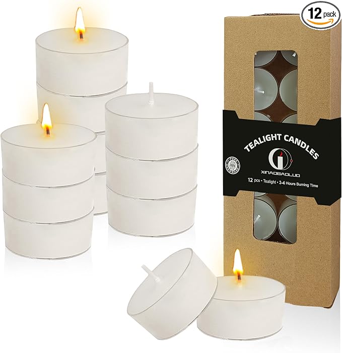 Vanilla Scented Tea Light Candles Handmade White Tealight Candles 4 Hour Clean Burning for Weddings Dinner Date Nights Spa Bath Meditation Relaxation