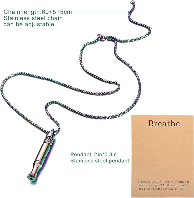 Anxiety Relief Pendant Mindfulness Breathing Necklace - Essential Oil Diffuser & Personal Inhaler Aromatherapy Necklaces for Women & Men (Rainbow)
