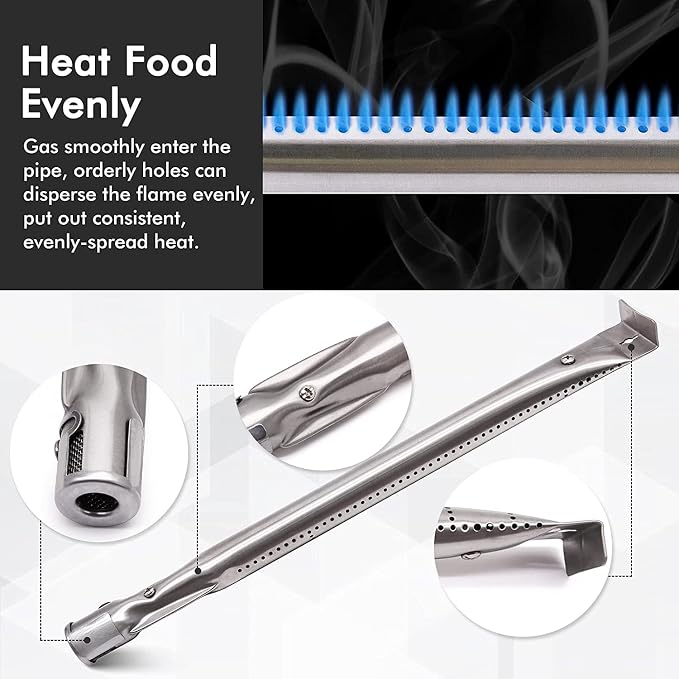 Hiorucet Grill Replacement Parts for Kenmore 5 Burner 146.47468610, 146.23680310, 146.47469610, Kenmore 4 Burner 146.34611410, 146.34611411, Stainless Steel Heat Plate, Pipe Burner, Carryover Tube.