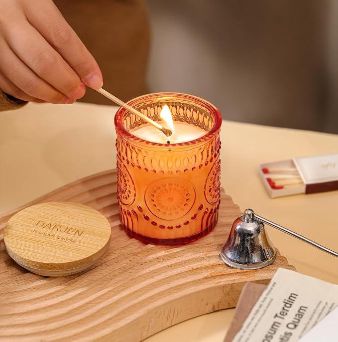 DARJEN Pumpkin Candles for Home- 5.3oz 35H Natural Soy Wax Aromatherapy Jar Candle with Strong Scent, Decorative Aesthetic Candles for Entryway, Living Room, Fall Obsession, Luxury Gift