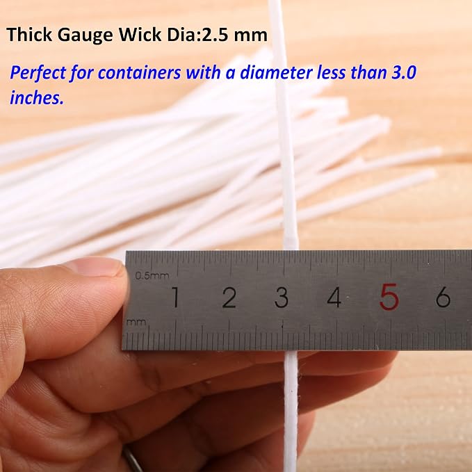 MILIVIXAY 300pcs Cotton Candle Wicks (3.5"/6"/8"), 300pcs Stickers, 6pcs Wooden Wick Holders - Candle Making Kit