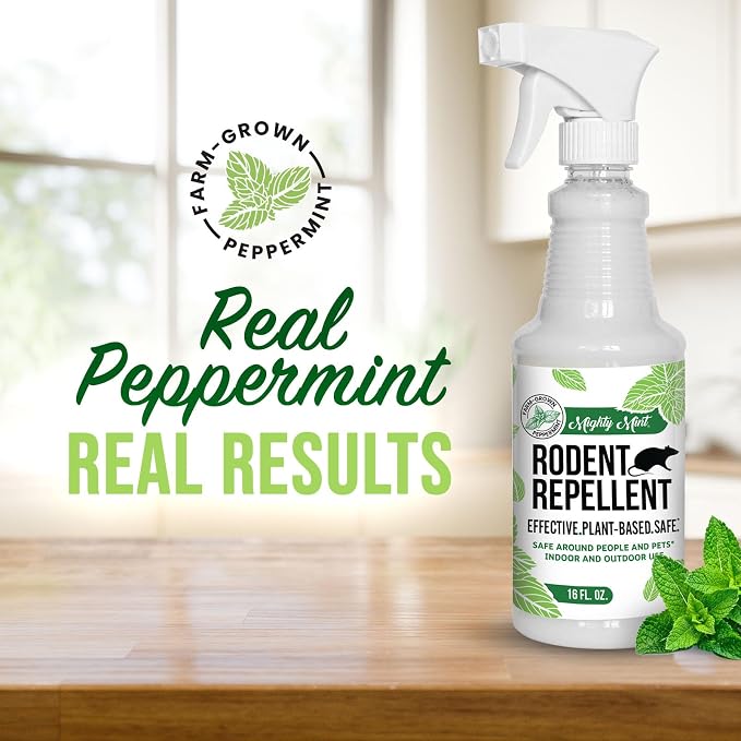 Mighty Mint Peppermint Oil Rodent Repellent Spray – Natural Indoor & Outdoor Control for Mice and Rats – Plant-Based, Extra-Strong Formula - 16 oz
