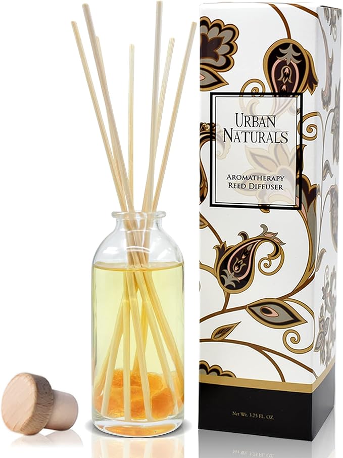 Urban Naturals Sensual Amber Blossoms Reed Diffuser Set | Made with Essential Oils & Real Botanicals | Sweet Amber, Night Blooming Jasmine, Sandalwood, Bergamot, Vanilla & Musk | Made in the USA