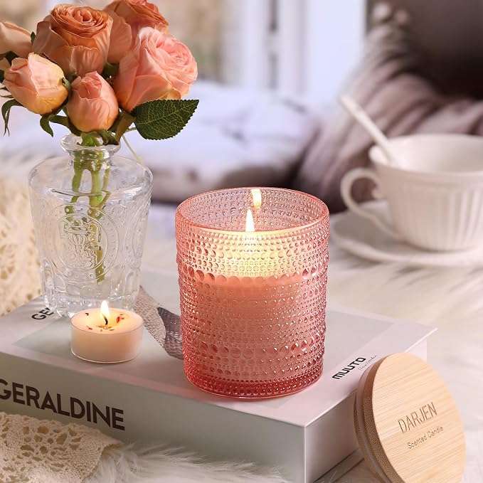 DARJEN Rose Scented Candles for Home- 6.3oz 42H Natural Soy Wax Aromatherapy Jar Candlet, Decorative Aesthetic Candles for Master Bedroom, Date Nights, Self-Care Sunday, Luxury Gift for Women