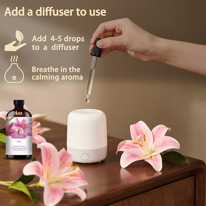 Lily Essential Oil – Lily Fragrance Oil for Diffuser, Humidifier, DIY Candle, Soap, Floral Scent, Home, Gift Ready – MLYNKL (4.33 fl oz / 130ml)