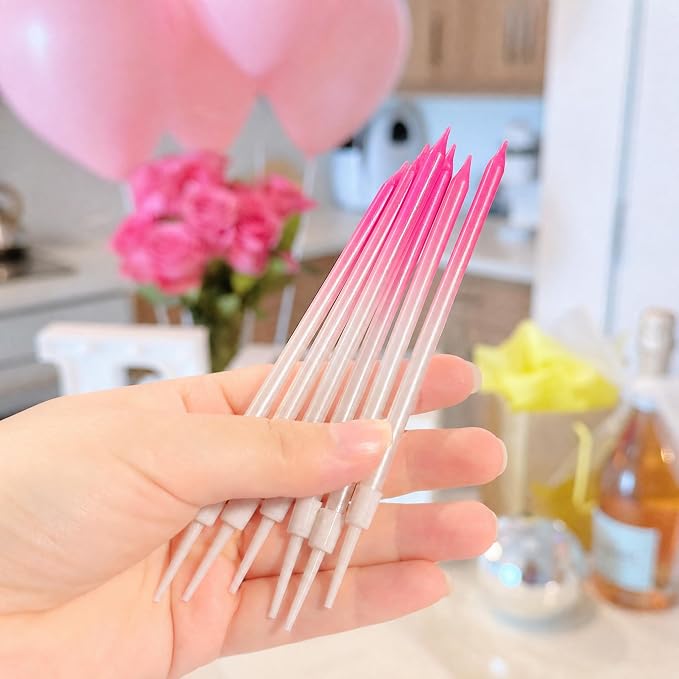 24-Count Gradient Pink Birthday Candles, 5.5" Long Thin Cake Candles for Birthday Party, Wedding, Celebration, Cake Cupcake Decorations