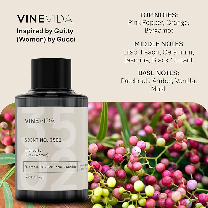VINEVIDA Scent NO. 3502 Fragrance Oil - 120mL (4oz) - Inspired by: Guilty (Women) Fragrance Oil for Candle Making - Made in USA Candle Scents Scents for Soap Making