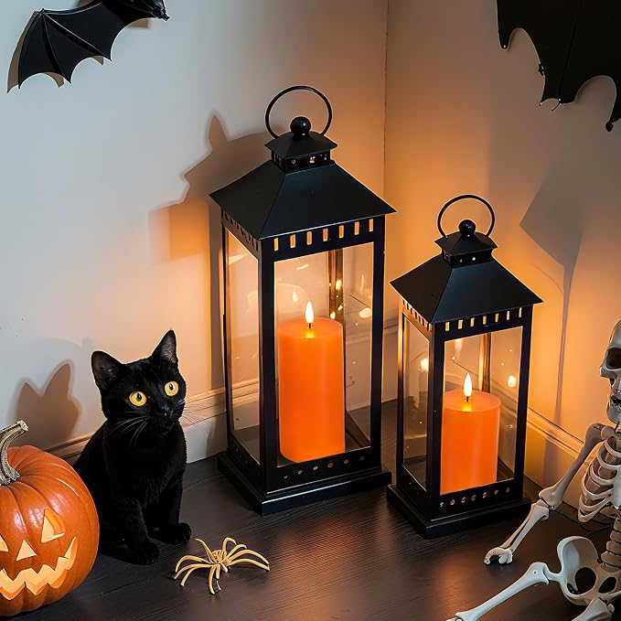 Homemory Halloween Orange Flameless Candles Battery Operated with Remote Timer, Real Wax LED Pillar Candle for Halloween Decoration, Fall Decor, Harvest Festival Gifts, H456, Set of 3