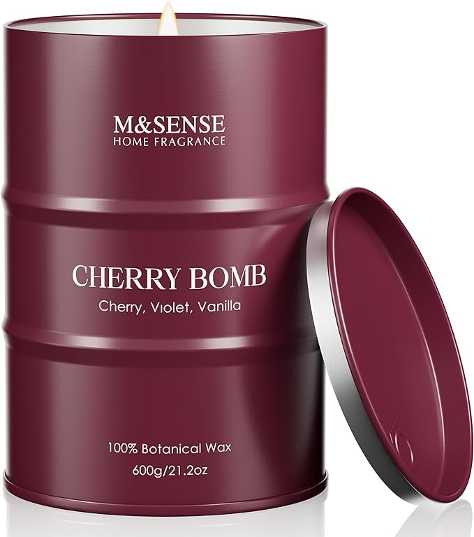 M&SENSE Cherry Bomb Scented Candles, Large Sweet Candle for Home Scented, Natural Soy Wax Candle, Candles Gifts for Women, 21.2 oz 120 Hours Burn