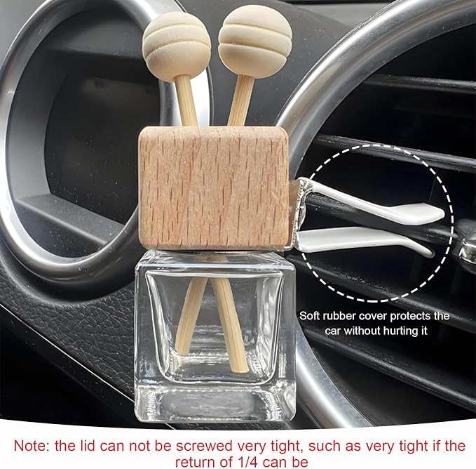 KVAEY 2PCS Car Diffuser Air Freshener Bottle, Refillable Empty Glass Perfume Bottles with Vent Clip, Universal Essential Oil Diffuser for Most Vehicles, Interior Car Accessories (4PCS, Word)