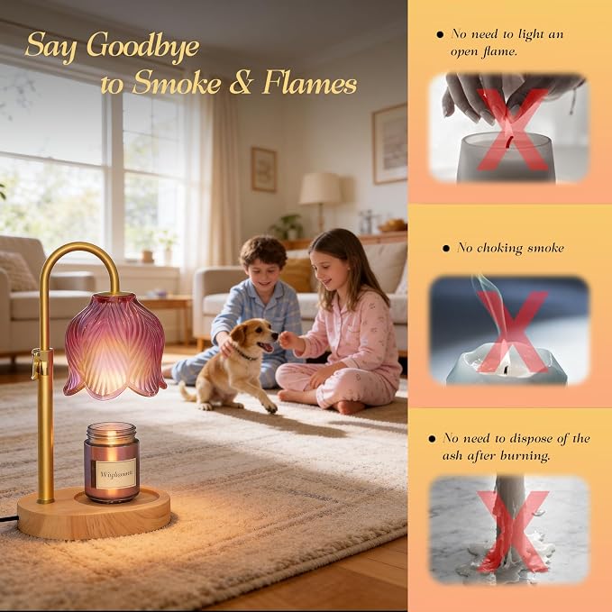 Candle Warmer Lamp with Adjustable Height - Flameless 4-Level Dimmable Wax Warmer, Timer Function & Stylish Design in Multiple Colors (Pink07)