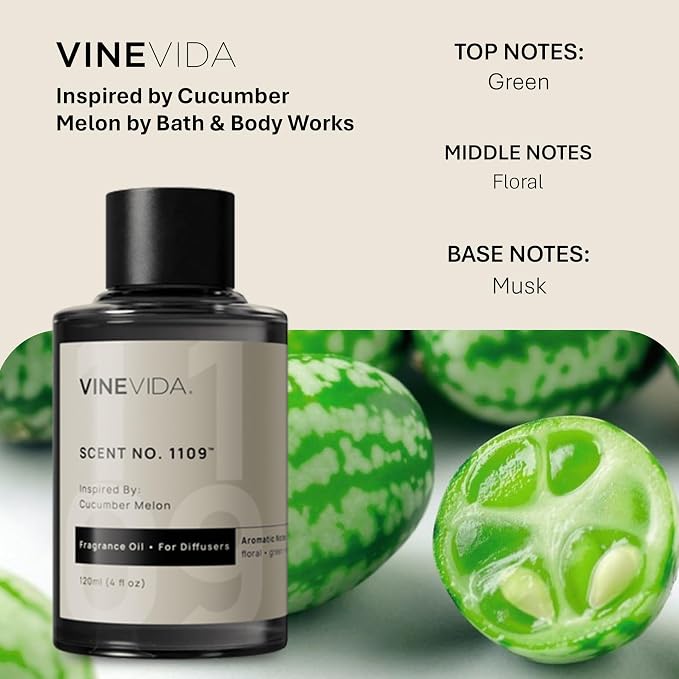 VINEVIDA [4 Fl Oz] Scent NO. 1109 Fragrance Oil for Cold Air Diffusers, Aromatic Notes of Floral Green Musk, Essential Oils for Diffuser Oil Refill & Air Freshener Room Spray