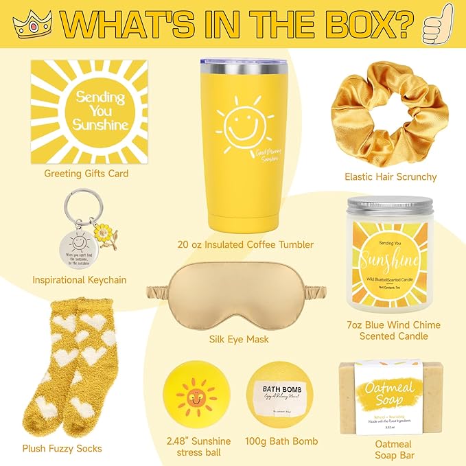 Gift Baskets for Women, 10pcs Unique Birthday Gifts for Women, Best Friend Birthday Christmas Gift, Get Well Soon Gift Basket Sending Sunshine Cheer Up Box for Sister Friendship - BRIGHTEN UP HER DAY