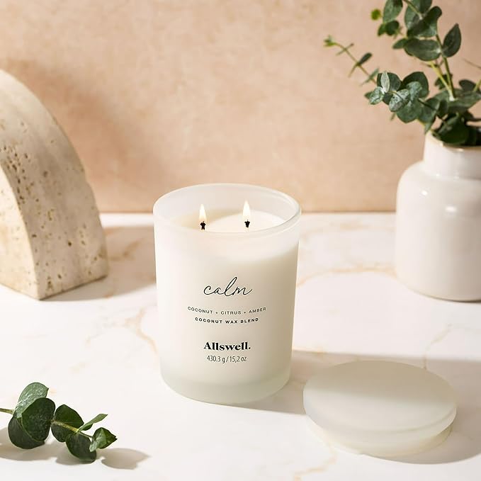Frosted Scented 2 Wick Candles AW (Calm (Coconut + Citrus + Amber) Scented 2-Wick Spa Jar Candle 15oz.)