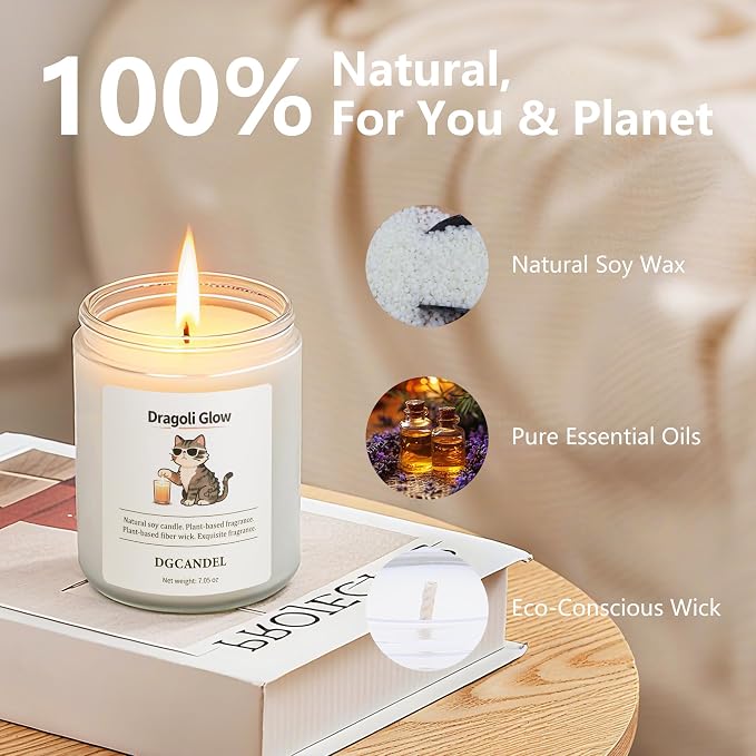 Dragoli Glow Lavender Scented Candle, Made with Natural Soy Wax & Essential Oils, 40-Hour Burn Time for Home, Bedroom, Bathroom | Relaxation, Stress Relief & Air Freshener (7.05 oz)
