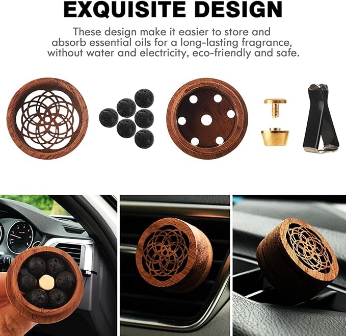 Essential Oil Car Diffuser, 2 PCS Car Aromatherapy Wood Diffuser with Vent Clip