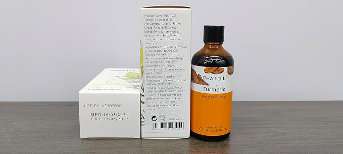 Turmeric 3.38fl.oz Essential Oil, PHATOIL Pure Aromatherapy Oils for Diffuser, Humidifier, Perfect for DIY Soap, Candle, Bath Bombs Making(100ml)