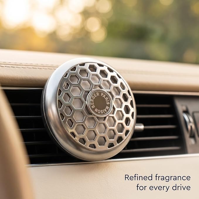 MAISON BERGER Car Diffuser Set, Cotton Caress | Clean Powdery Cotton Notes, Refillable Vent Clip with Ceramic Refill, Passive 4-Week Diffusion, Made in France