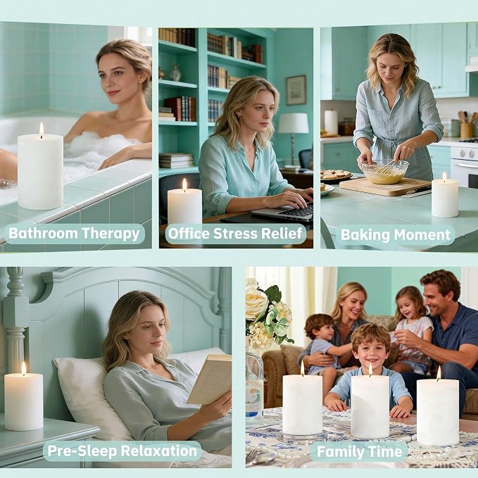 4 Pcs White Orange Vanilla Scented Pillar Candles, 60H Long-Lasting Burn,2.8x4in,Non-Toxic Smokeless,Warm Cozy Aromatherapy for Home Ambience/Relaxation,Ideal Gift for Birthday/Valentine's Day