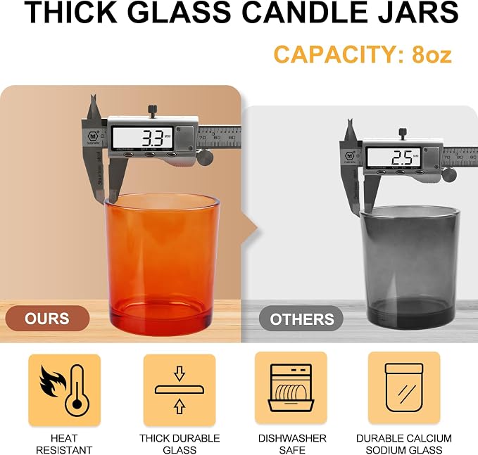 SHOWIN 8 OZ Thick Candle Jars for Making Candles 15 Pcs, Orange Empty Jars with Wood Lids for Candle Making, Sample Container,Clear Orange