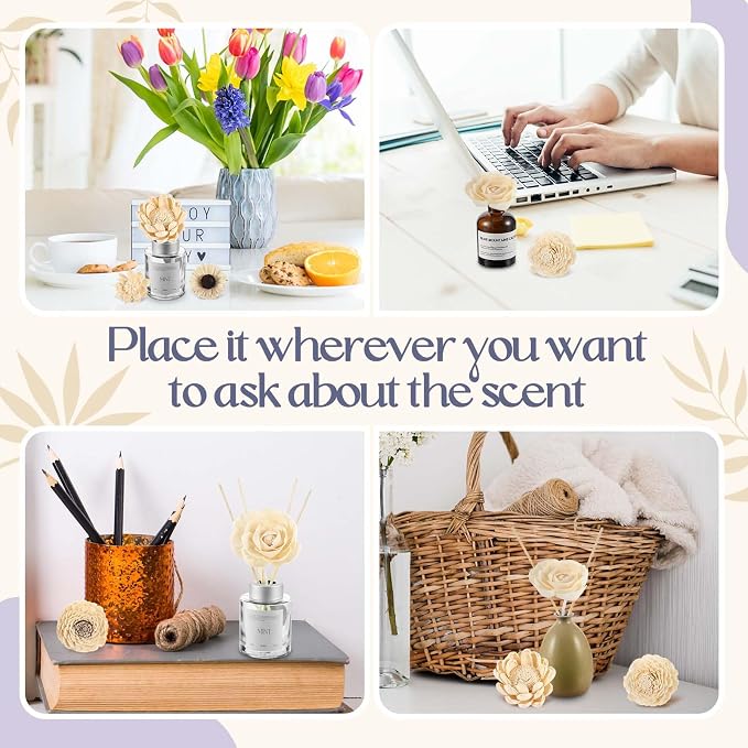 Waydress 15 Pcs Mixed Reed Diffuser Sticks Flowers, Wood Flower Diffuser Reeds Refill with Rope, Sola Reed Diffusers Set for Bathroom, Bedroom, Home Decor(3.15-3.35 Inches,Fresh)