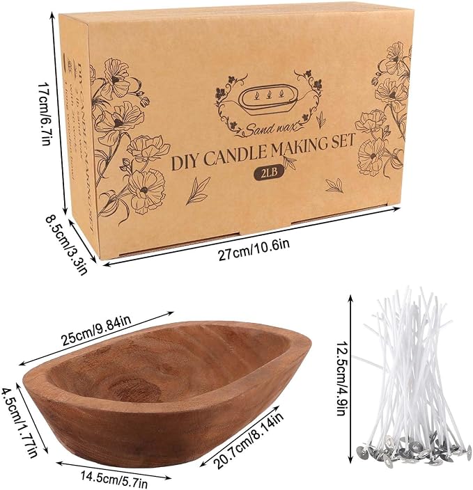 2LB Pure White Pearl Wax DIY Candles，Snow Sand Wax DIY Candle Making Kit - Complete Set with Wooden Bowl, 20 Cotton Wicks for Easy Crafting & Home Decor.
