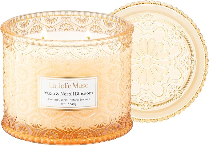 LA JOLIE MUSE Yuzu & Neroli Scented Candles for Home, Natural Soy 2-Wick | Large Jar Luxury Fresh Candle, Clean Non Toxic, Gifts for Women & Men, Spring Summer Candles, Pretty Candle, Citrus Orange