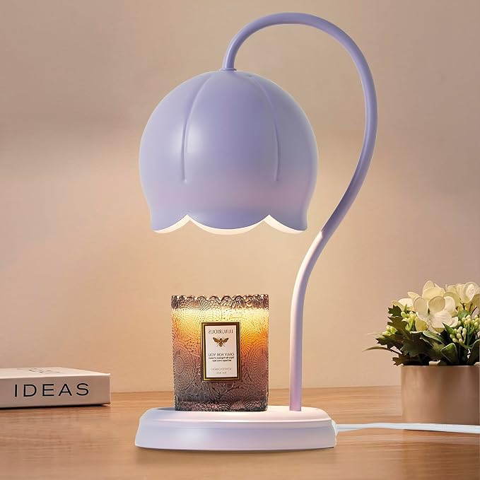 Light Blue Cute Flower Candle Warmer Lamp with Timer Dimmable, Bedroom House Office Aesthetic Living Girls Room New Home Decor, Christmas Birthday New Year Gifts for Women Mom