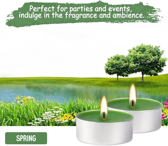 100 Pack Scented Tealight Candles 4 Hours, Spring Aromatherapy Candles for Votive Home, Wedding Holiday and Emergency (Dark Green)