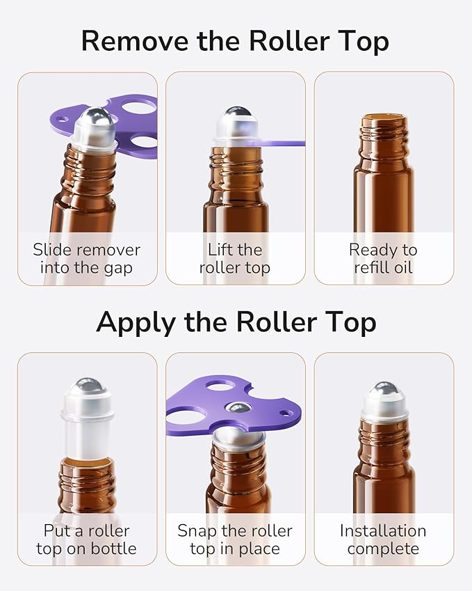 ULG Essential Oil Roller Bottles 12 Pack 10ml Amber Glass Empty Bottles with Stainless Steel Roller Balls for Perfume