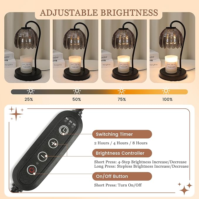 Electric Candle Warmer Lamp with Timer & Dimmer, Gray Tulip Lampshade | For Scented Jar Candle, 2 Bulbs Included, Birthday Gift for Women, House Warming Gifts, Home Office Apartment Decor