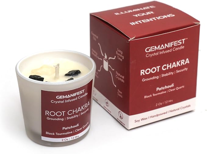 Root Chakra Meditation Candle with Red Jasper Energy Healing Bracelet Patchouli Crystal Candles for Protection Stability and Grounding Best Spiritual Meditation Gifts for Women and Men
