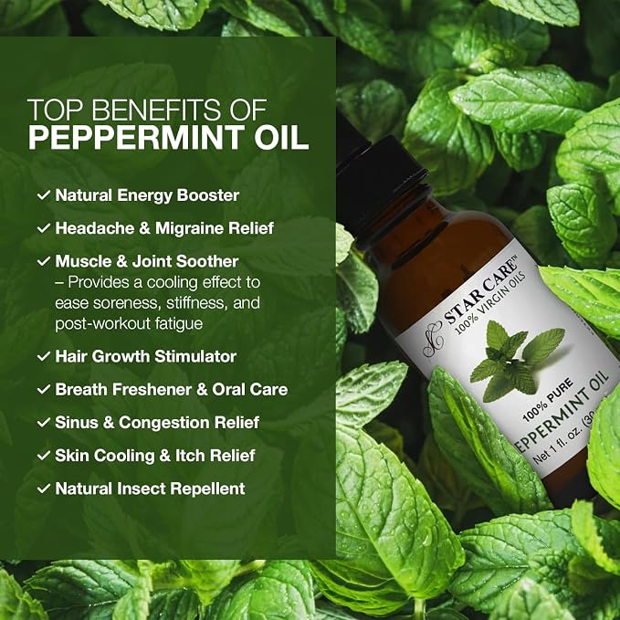 100% Pure Peppermint Oil Premium Mentha Arvensis Essential Oil for Aromatherapy, Diffuser, Hair Care, Skin & Body Massage 1 fl oz (30ml)
